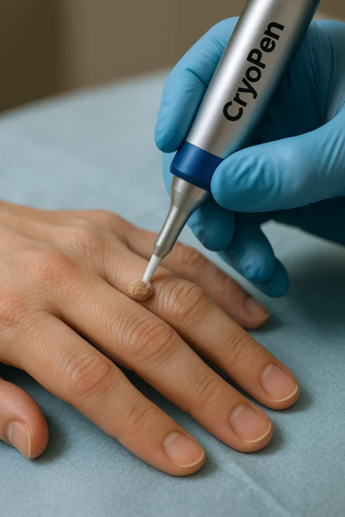 example of cryopen wart removal Kew treatment on a persons finger