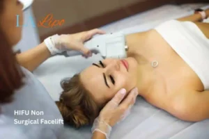Woman having Hi-Fu to reduce wrinkles Kew.