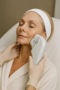 Woman receiving HIFU non surgical facelift treatment Kew
