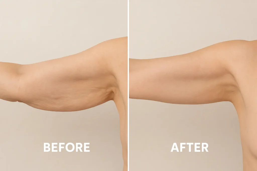 Picture of LA LIPO Kew before and after results of skin tightening treatment on the upper arms.